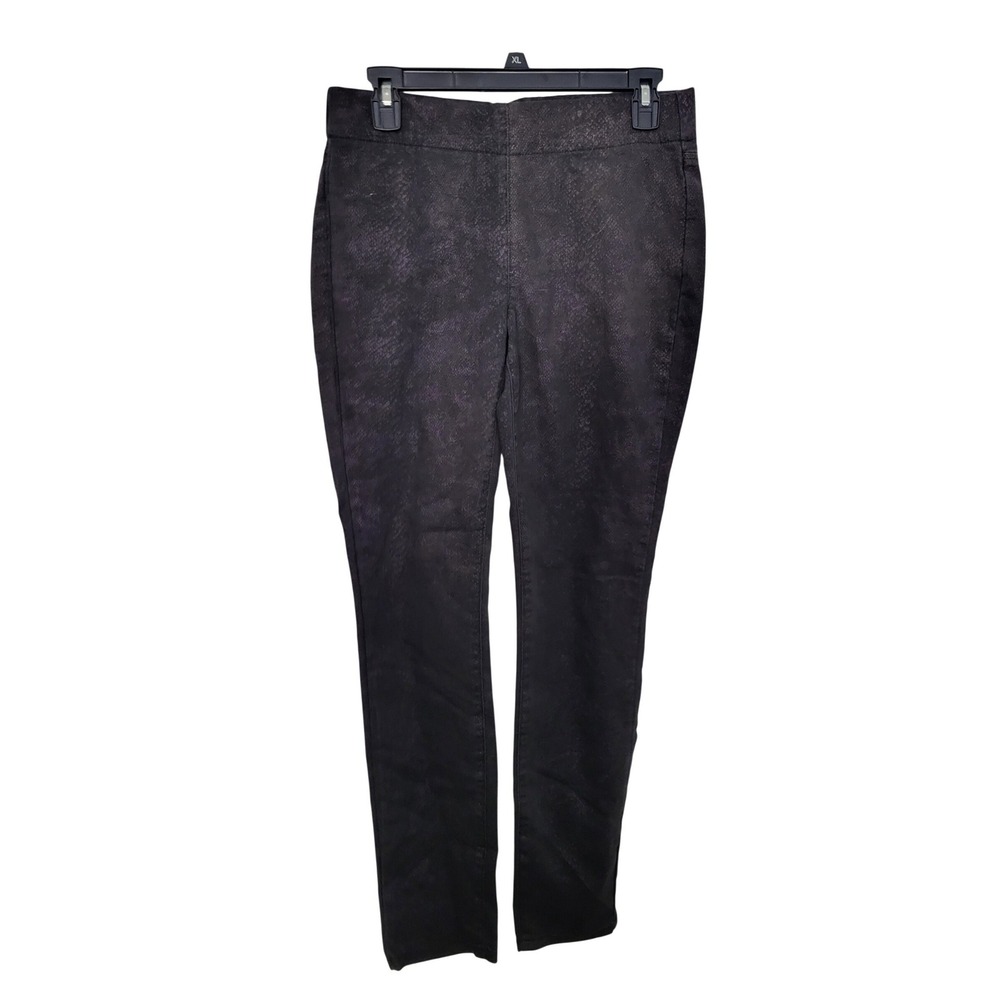 NYDJ Legging Pants Womens 2 Black Metallic Snakeskin Print Pull On Slim Skinny